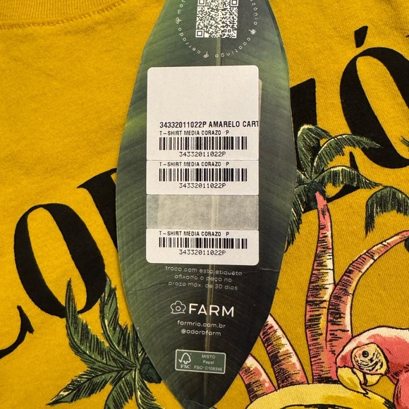 Farm Rio T-Shirt from Brazil Tropical Heart Yellow RARE - Picture 5 of 6